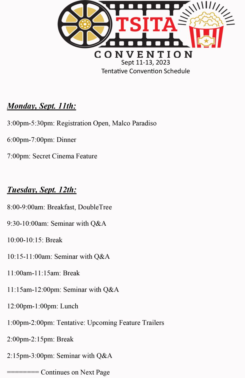 Convention Schedule Tri State Theatre Convention